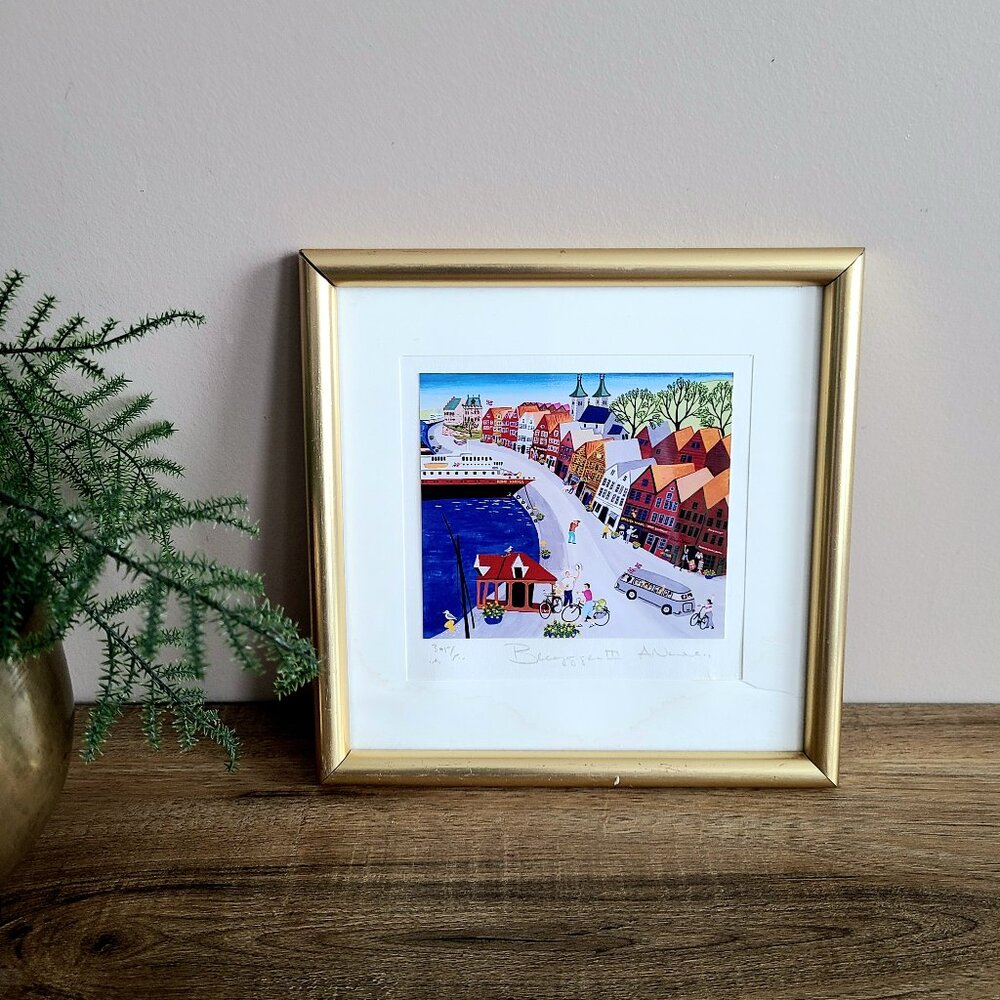 Bryggen in Bergen III framed print signed by artist Arvid Norendal.